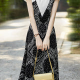 Color block printed faux two-piece dress - liwisi