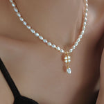 Natural freshwater pearl beaded four-leaf clover pendant necklace - liwisi