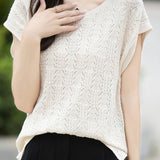 Hollow lace knit T-shirt