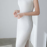 V-neck cap sleeve fitted dress with side slits in ribbed knit - liwisi