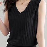 V-neck sleeveless textured knit tank top