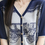 V-neck color block knit T-shirt