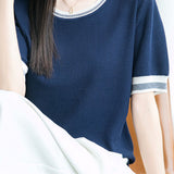 Ice silk color-blocked pullover knit top