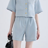 Lace collared short sleeve shorts set