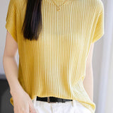 Solid color loose-fit knit T-shirt