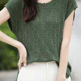 Hollow lace knit T-shirt
