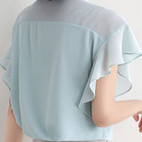 Round neck solid color ruffled shirt