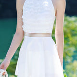 Halter neck clasp one-piece skirt swimsuit