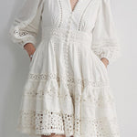 Casual Lantern Sleeve Lace Patchwork Dress - liwisi