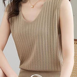 V-neck sleeveless textured knit tank top