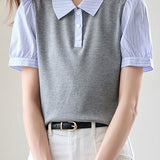 Trendy faux two-piece striped shirt - liwisi