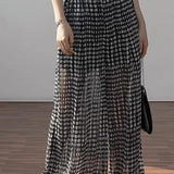 Black and white polka dot casual high-waisted wide-leg pants