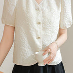 A-line bubble short sleeve button-up shirt - liwisi