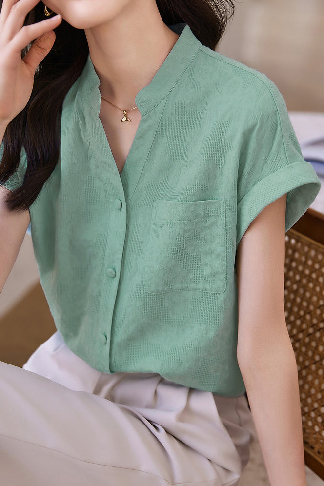 Solid Color Jacquard Shirt - liwisi