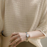 Bubble texture round neck drop shoulder loose pullover top