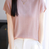 Solid color loose-fit knit T-shirt