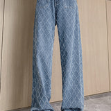 Jacquard high-waisted wide-leg jeans