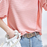 Round neck puff sleeve textured T-shirt