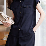 Loose cap sleeve shirt and wide-leg shorts set