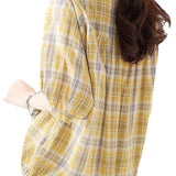 Round stand collar button-up short sleeve loose casual shirt with drawstring hem