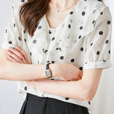 French polka dot puff sleeve shirt