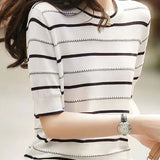 Striped Ice Silk Knit Short Sleeve T-shirt