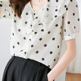 French polka dot puff sleeve shirt