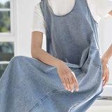 Solid color tank denim dress