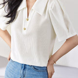 Minimalist waffle textured bubble short sleeve polo shirt - liwisi