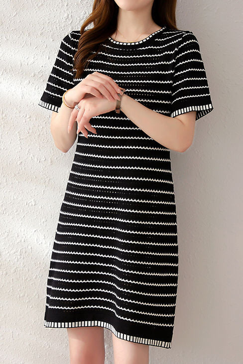 Striped knit A-line dress liwisi Striped knit A-line dress liwisi