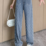 Jacquard high-waisted wide-leg jeans