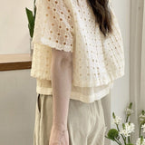 Faux two-piece spliced button-up short sleeve shirt