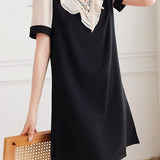 Elegant patchwork short sleeve dress - liwisi