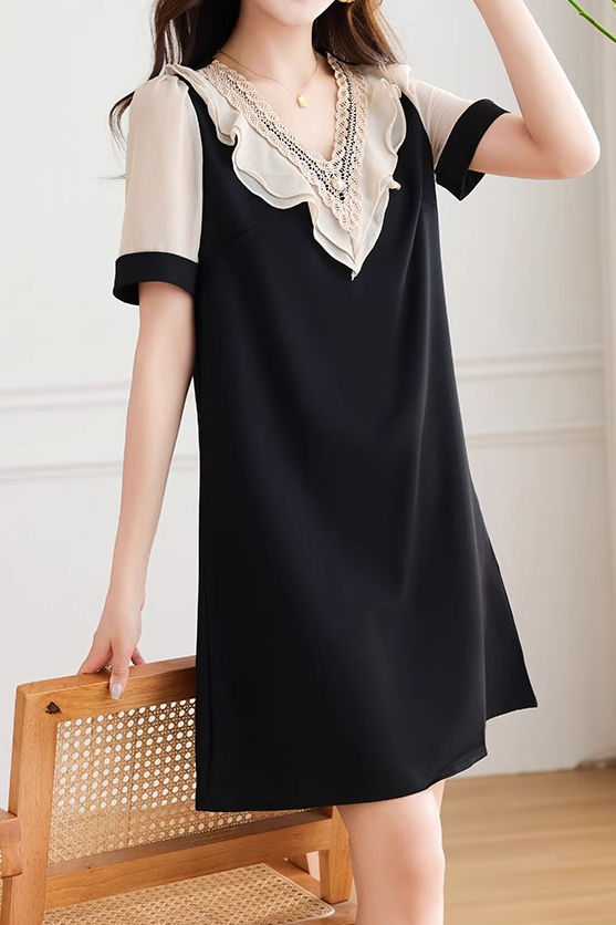 Elegant patchwork short sleeve dress - liwisi