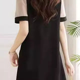 Elegant patchwork short sleeve dress - liwisi