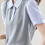 Trendy faux two-piece striped shirt - liwisi