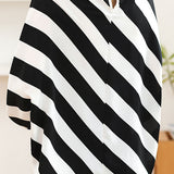 Striped batwing sleeve color block shirt