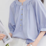 Casual gathered raglan lantern sleeve shirt - liwisi