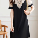 Elegant patchwork short sleeve dress - liwisi