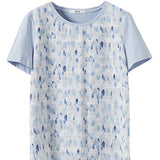 Round Neck Art Print Jacquard Check Contrast T-Shirt with Lining