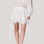 V-neck long sleeve shirt with tie and short skirt two-piece set - liwisi