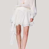 V-neck long sleeve shirt with tie and short skirt two-piece set - liwisi