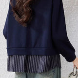 Casual Lapel Spliced Fake Two-Piece Long Sleeve Sweatshirt