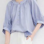 Casual gathered raglan lantern sleeve shirt - liwisi