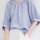 Casual gathered raglan lantern sleeve shirt - liwisi