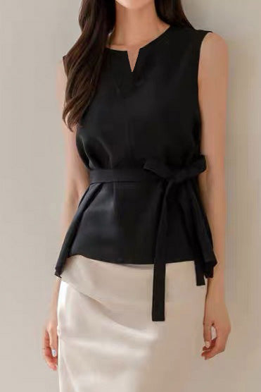 Solid color sleeveless tie top - liwisi