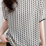Rabbit print color block round neck T-shirt