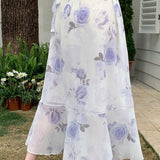 Printed ruffle tie skirt