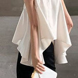 Round neck sleeveless top with irregular hem