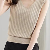 V-neck sleeveless textured knit tank top
